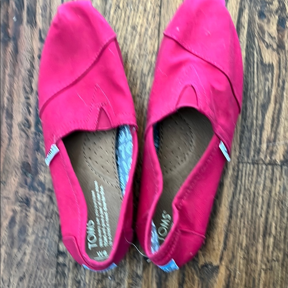 Toms Red Flats Slip-On Shoes with Crossover Design